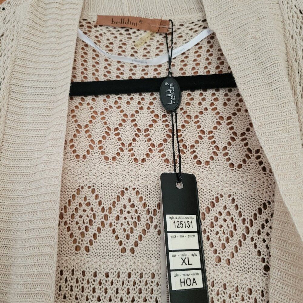 Belldini Open Weave Cardigan XL Cream Beige Pointelle Knit Lightweight Layer NWT - Picture 5 of 10